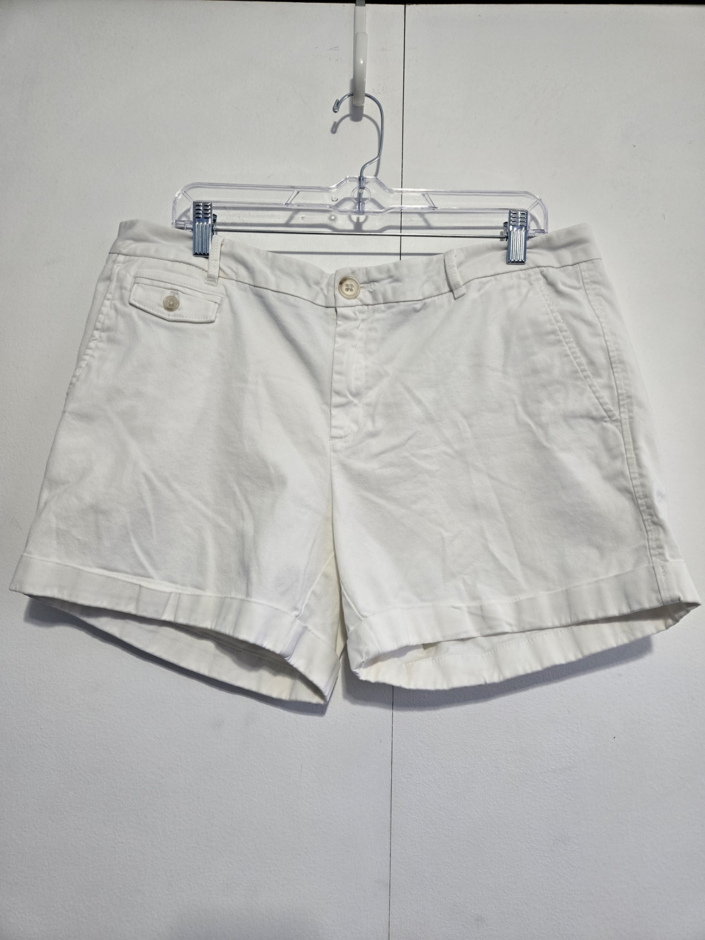 Banana Republic White Chino Shorts Size 14 Mid Rise Stretch Cuffed Hem Classic